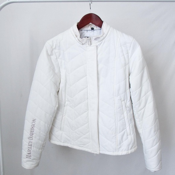 RARE VINTAGE Harley Davidson Quilted Jacket in White Ribbon Corset Detail Y2K-L - Picture 4 of 8